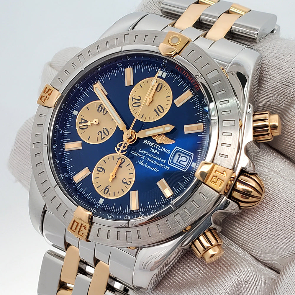 Breitling Chronomat Evolution Chronograph 44mm Blue Dial 2-Tone Watch B13356