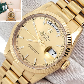 Rolex Yellow Gold President Day-Date 36 Champagne Index Dial Watch 118238 Box Papers