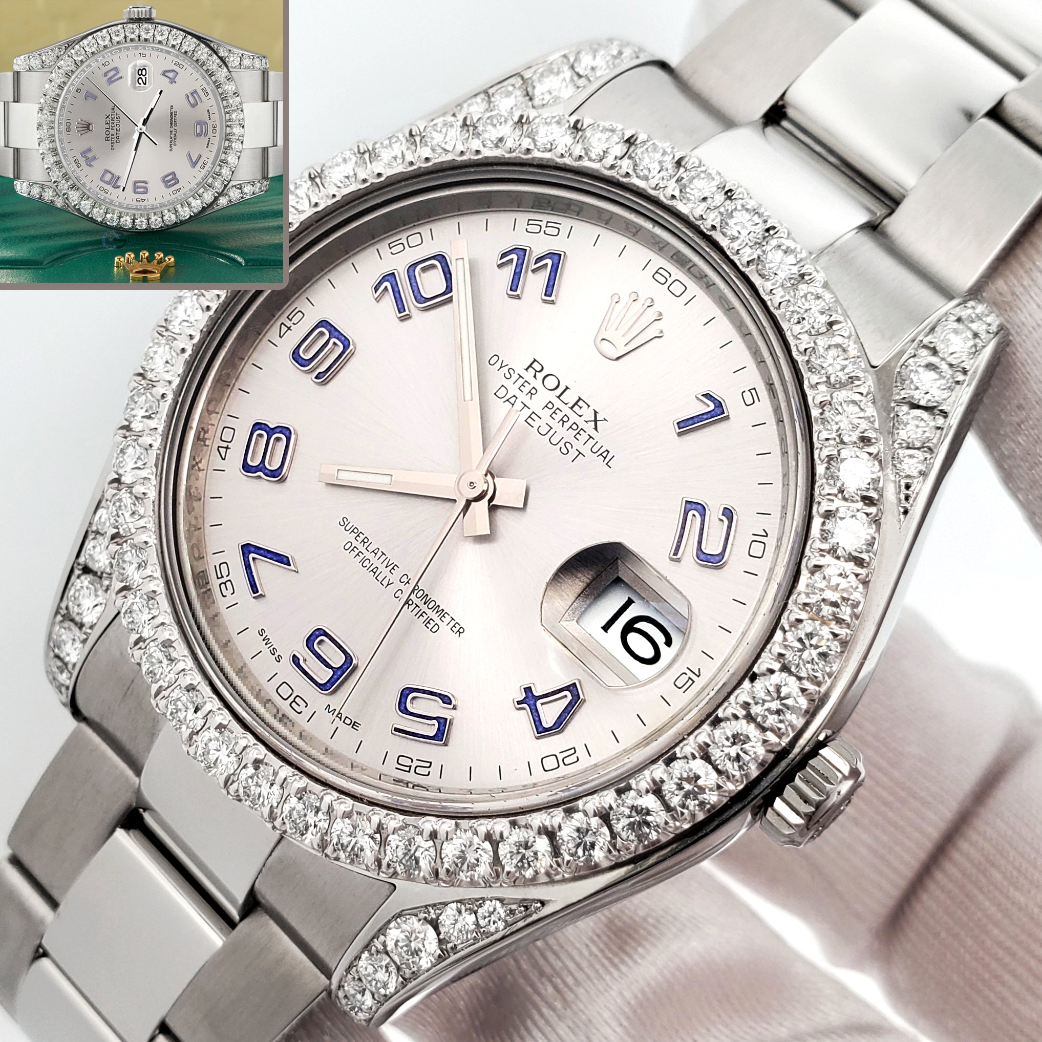 Rolex Datejust II Steel 41mm Watch 4.5CT Diamond Bezel/Lugs/Silver Ara
