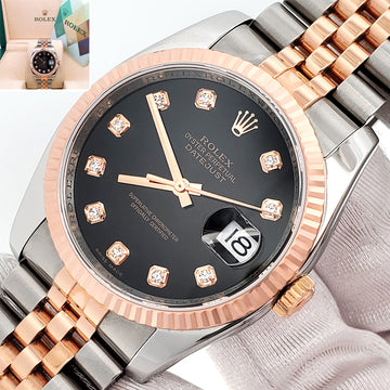 Rolex Datejust Factory Black Diamond Dial 2-Tone Rose Gold/Steel Jubilee 36mm Watch 116231 Box Papers