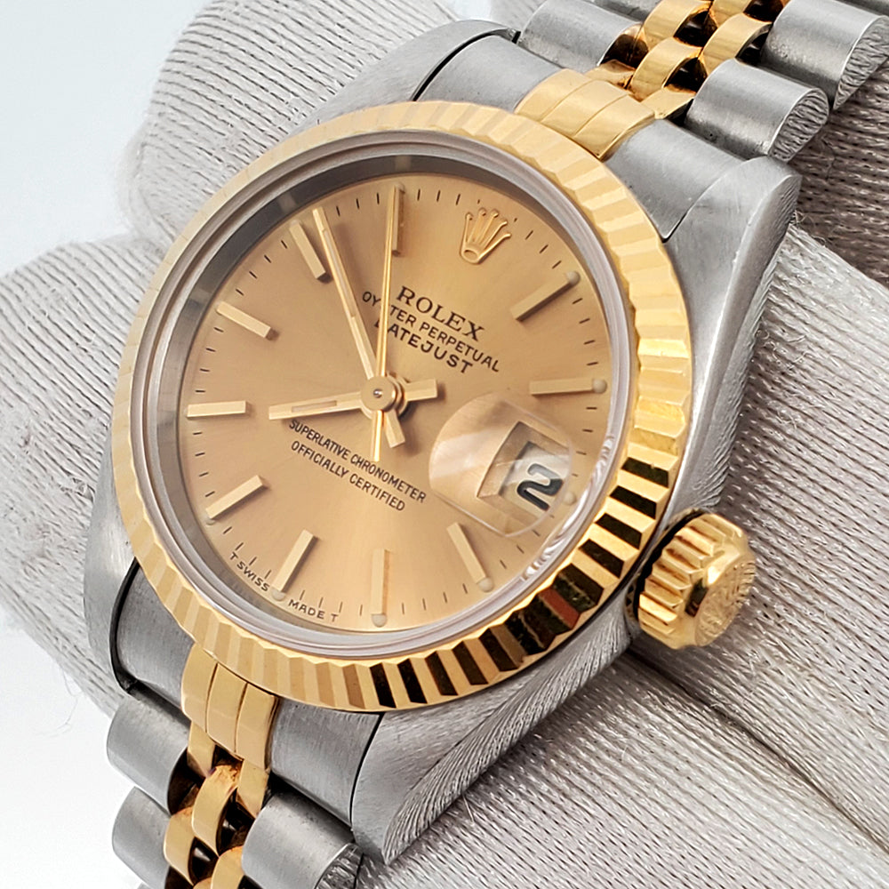 Rolex Datejust 26mm 2-Tone Champagne Dial Yellow Gold/Steel Jubilee Watch 69173