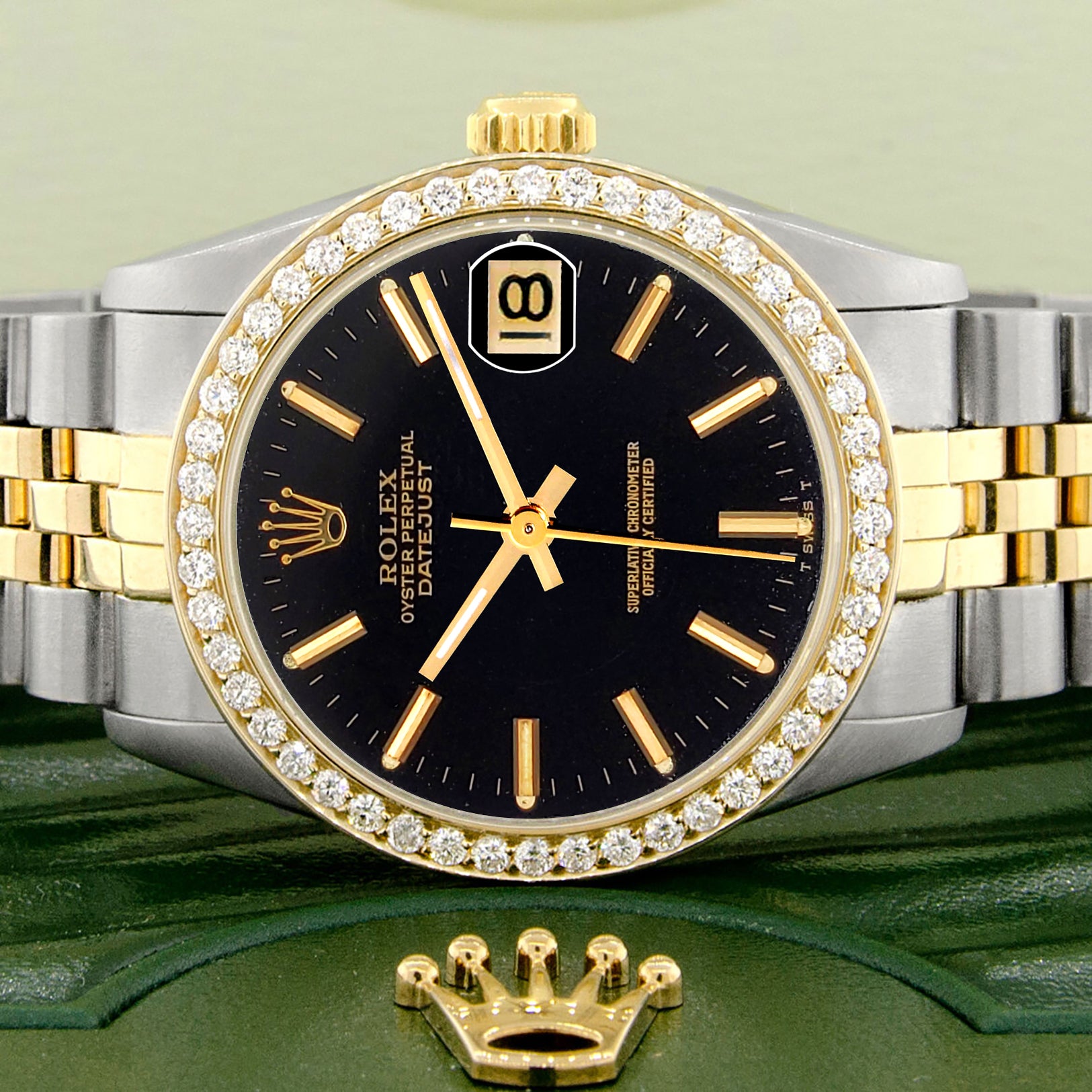 Rolex Datejust 2-tone 31mm 68273 Black Index Dial Watch With 0.95ct Diamond Bezel