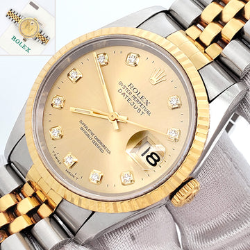 1995 Rolex Datejust Factory Champagne Diamond Dial 36mm 16233 Yellow Gold/Steel Watch Papers