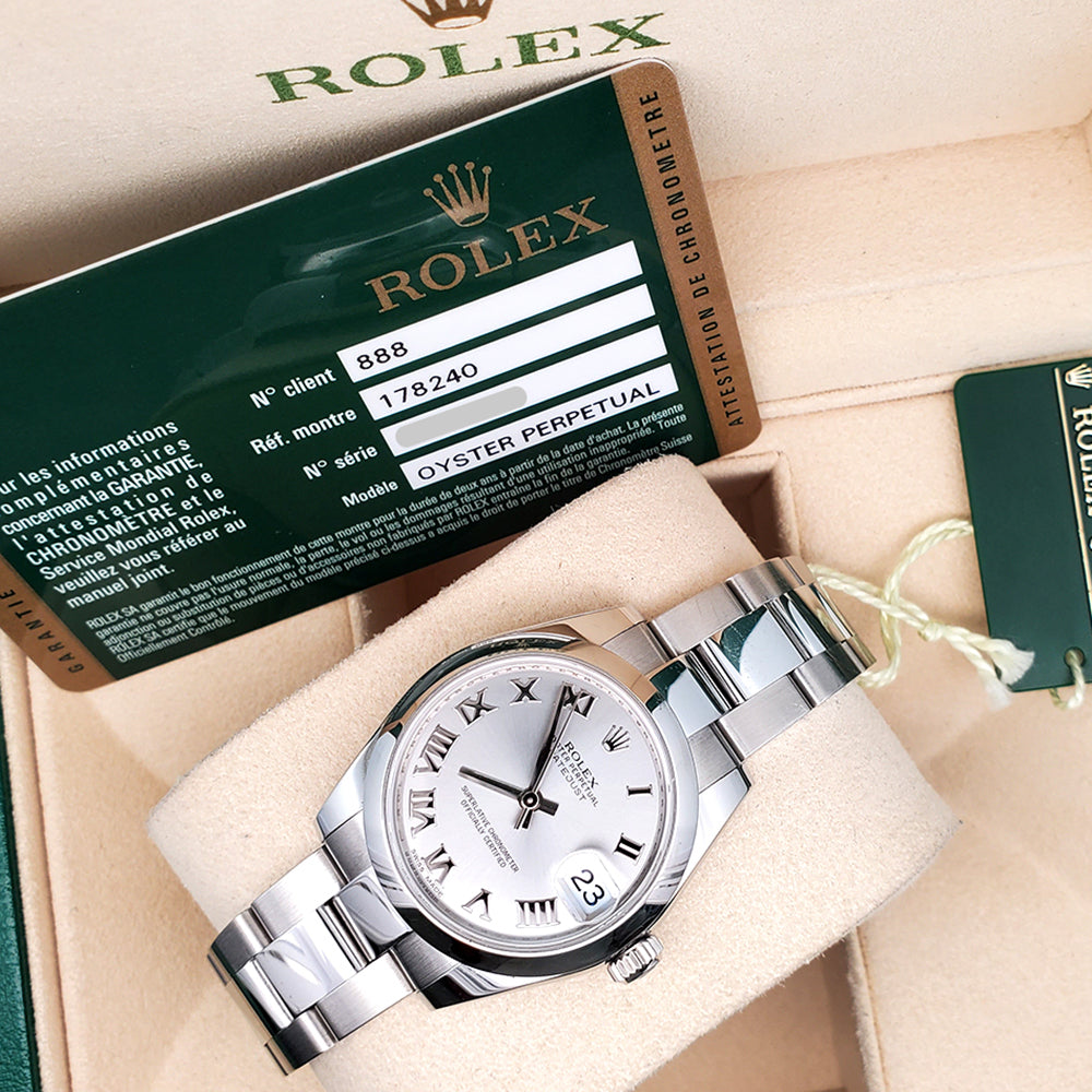 Rolex Datejust 31mm Silver Roman Steel Oyster Watch 178240 Box Papers