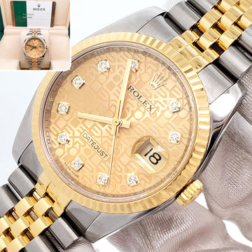 2016 Rolex Datejust 36mm 116233 Factory Champagne Jubilee Diamond 2-tone Yellow Gold/Steel Jubilee Watch Box Papers