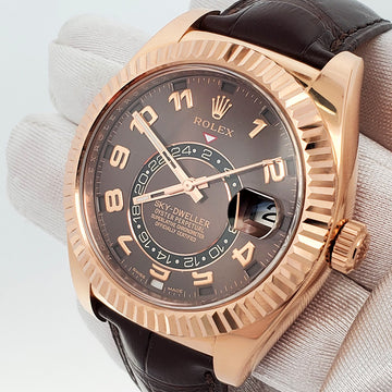 Rolex Sky-Dweller 42mm Chocolate Arabic Everose Gold Watch 326135 Box Papers