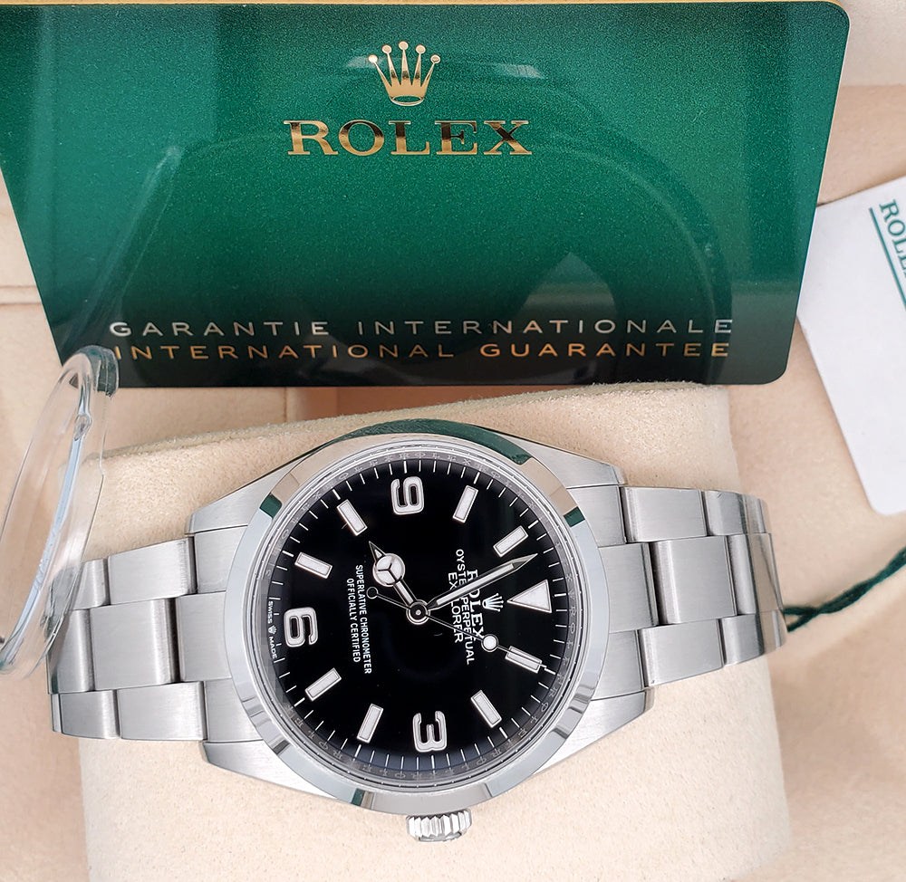 2023 Rolex Explorer Oyster Perpetual Black Dial 36mm Stainless Steel Watch 124270 Box Papers