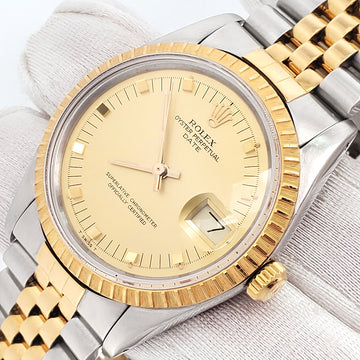 Rolex Date 34mm 15053 Champagne Index 2-tone Yellow Gold/Steel Jubilee Watch