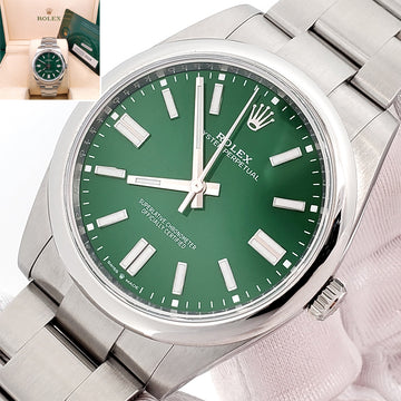 2024 Rolex Oyster Perpetual 41mm 124300 Green Index Dial Steel Watch Box Papers