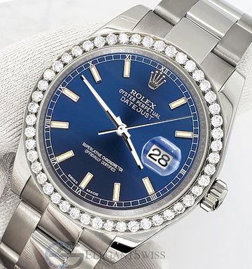 Rolex Datejust Midsize 31mm 178240 Blue Index Dial Watch With 0.95ct Diamond Bezel