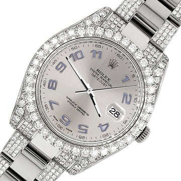 Rolex Datejust II 41mm 10.3CT Diamond Bezel/Case/Bracelet/Silver Arabic Dial Steel Watch 116300 Box Papers