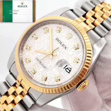 2015 Rolex Datejust 36mm 116233 Silver Jubilee Diamond Dial 2-tone Yellow Gold/Steel Watch Papers