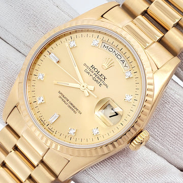 Rolex President Day-Date Factory Diamond Dial Double-Quick Yellow Gold 36mm Watch 18238