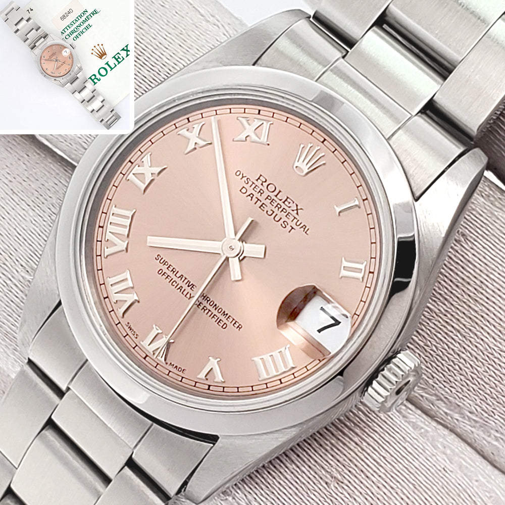 Rolex Datejust 31mm Salmon Roman Dial Steel Oyster Watch 68240 Papers