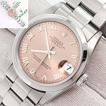 Rolex Datejust 31mm Salmon Roman Dial Steel Oyster Watch 68240 Papers
