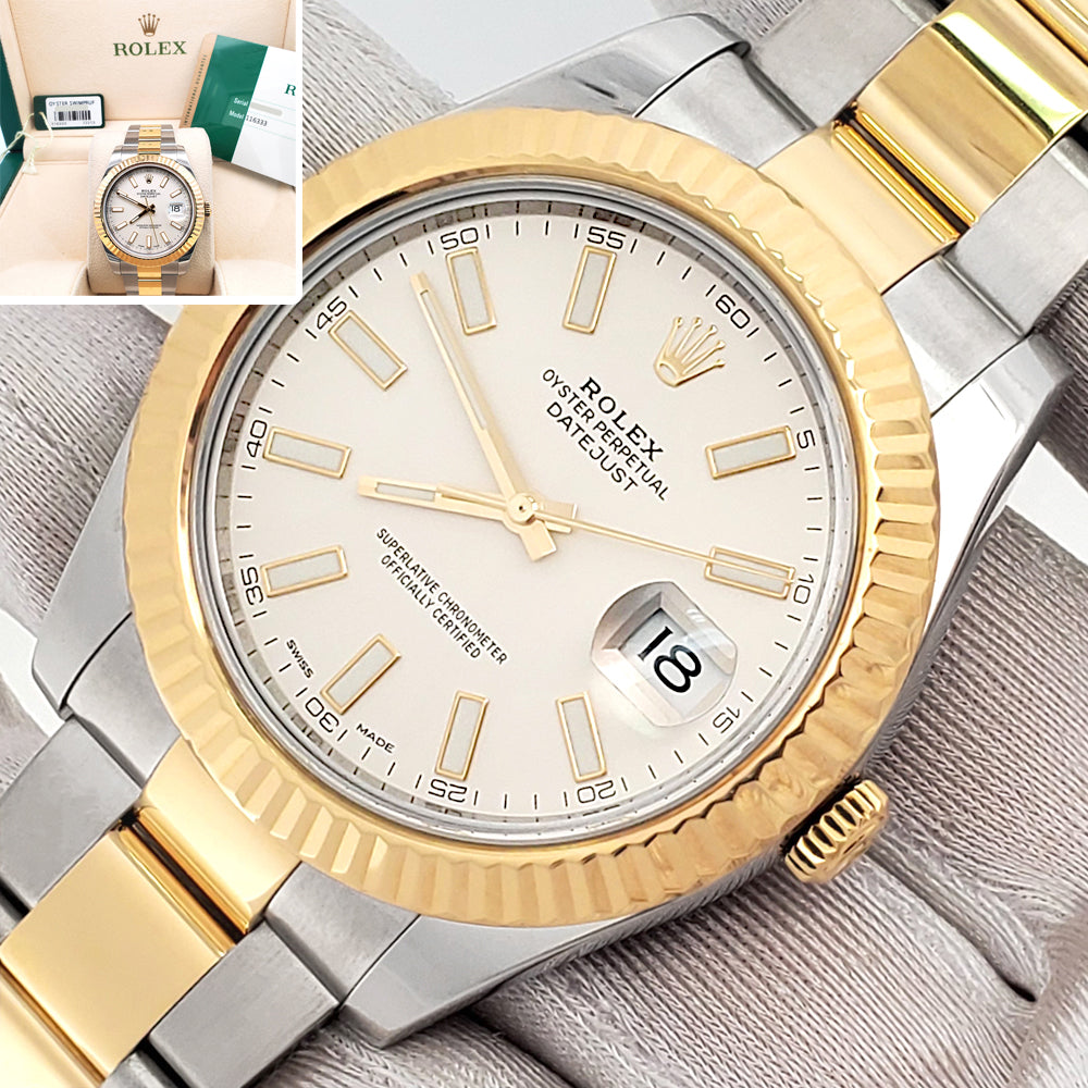2016 Rolex Datejust II 41mm Cream Index Dial 2-tone Yellow Gold/Steel 116333 Watch Box/Papers/Tag
