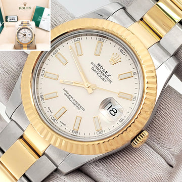 2016 Rolex Datejust II 41mm Cream Index Dial 2-tone Yellow Gold/Steel 116333 Watch Box/Papers/Tag