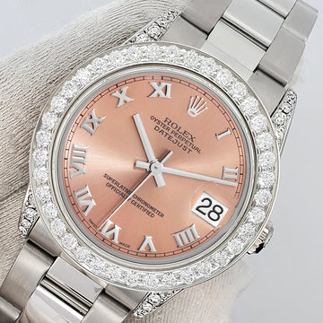 Rolex Datejust Midsize 31mm Salmon Roman Dial 2.1ct Diamond Bezel/Lugs Oyster Watch