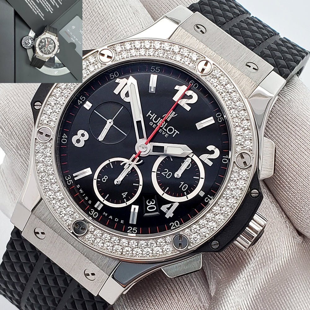 Hublot Big Bang Factory Diamond Chronograph 44mm Steel Watch 301.SX.130.RX.114 Box Papers