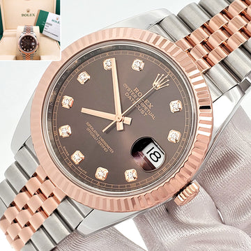 Rolex Datejust 41 126331 Factory Chocolate Diamond Dial 2-tone Rose Gold/Steel Jubilee Watch Box Papers