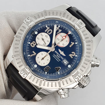 Breitling Super Avenger 49mm Chronograph Blue Dial Stainless Rubber Watch A13370 Papers