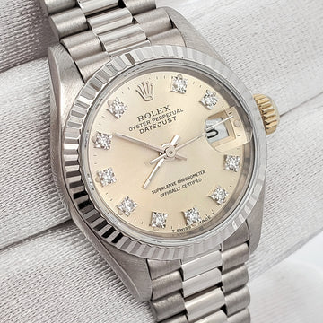 Rolex President Ladies 26mm Factory Silver Diamond Dial White Gold Watch 69179
