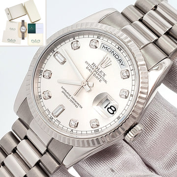 Certified Rolex President Day-Date 36mm 118239 Factory Silver Diamond Dial White Gold Watch Box Papers