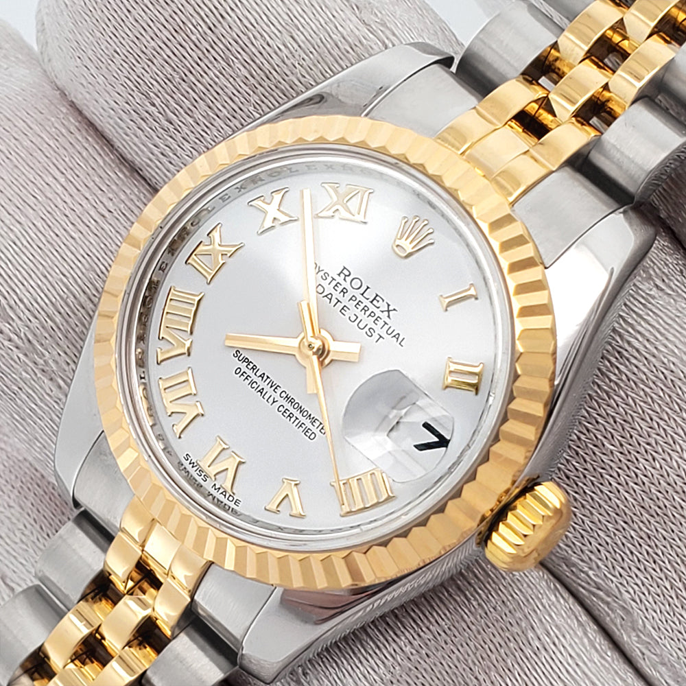 Rolex Datejust 26mm White Roman 2-tone Yellow Gold/Steel Jubilee Watch 179173