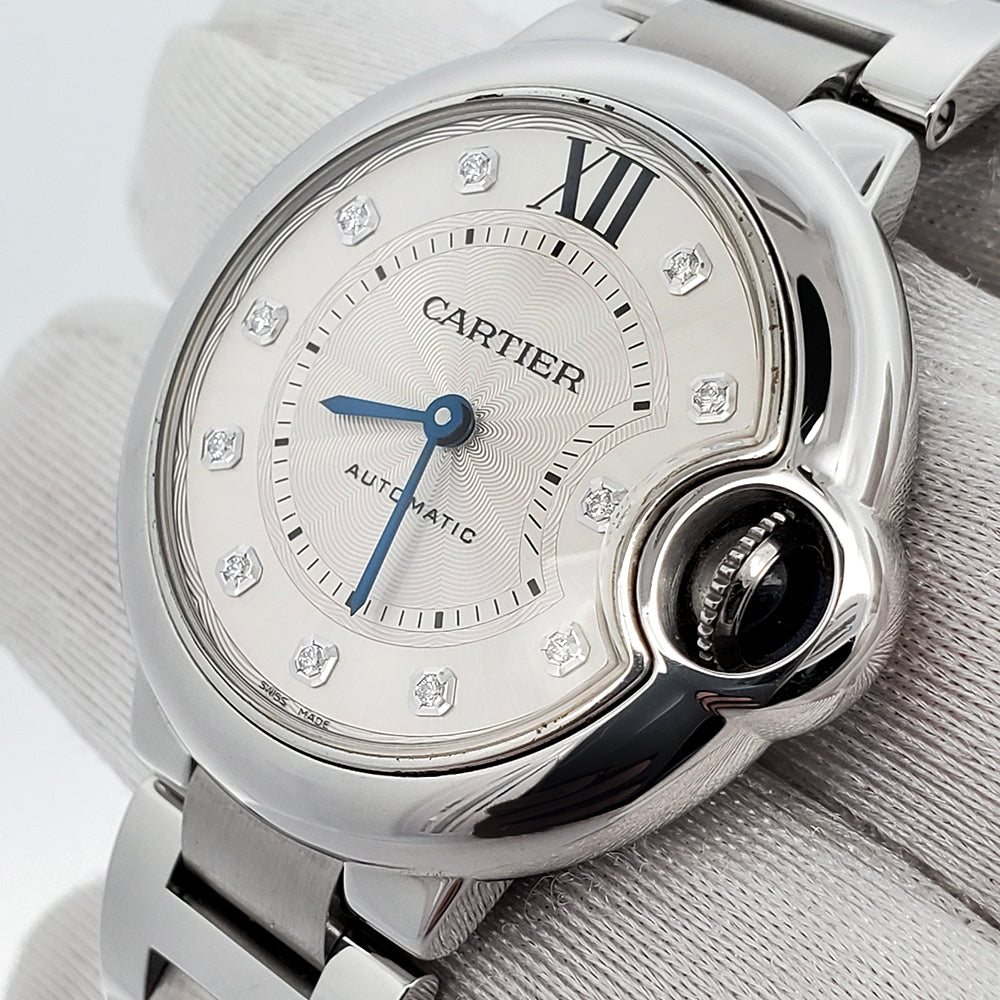 Cartier Ballon Bleu 33mm Factory Silver Diamond Dial Stainless Steel 3489 Watch