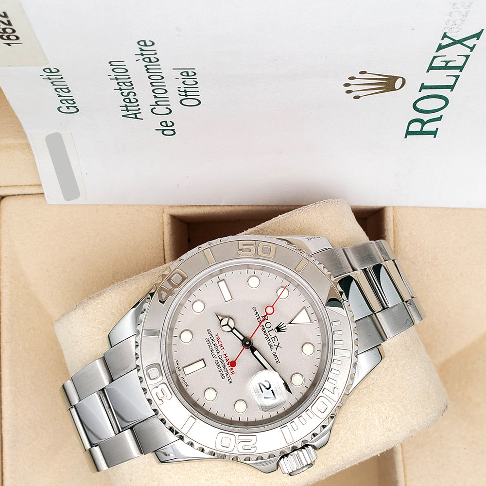 Rolex Yacht-Master 40mm Platinum Bezel Steel Watch 16622 Box Papers
