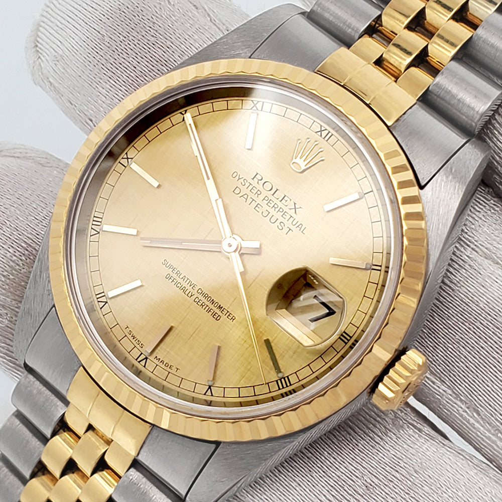 1995 Rolex Datejust 36mm Champagne Index Yellow Gold/Steel Jubilee Watch 16233