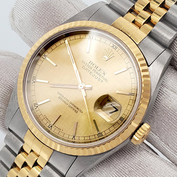 1995 Rolex Datejust 36mm Champagne Index Yellow Gold/Steel Jubilee Watch 16233