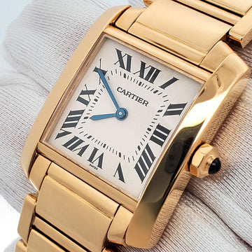 Cartier Tank Française Midsize 25mm Yellow Gold Silver Roman Dial Quartz Watch 1821 Box Papers