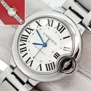 Cartier Ballon Bleu 33mm Silver Roman Dial Stainless Steel Watch W6920071 3489 Papers