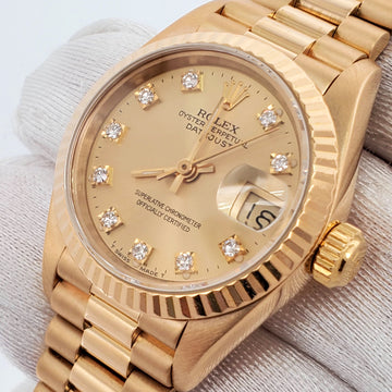 Rolex President 26mm Factory Champagne Diamond Dial Yellow Gold Watch 69178