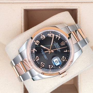 Rolex Datejust 36mm Black Concentric Dial 2-tone Rose Gold/Steel Oyster Watch 116201