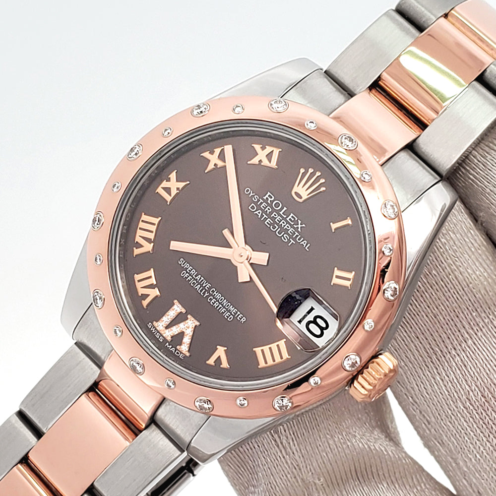 Rolex Datejust 31mm 2-tone Rose Gold/Steel Factory Scattered Diamond Bezel Chocolate VI Roman Watch 178341