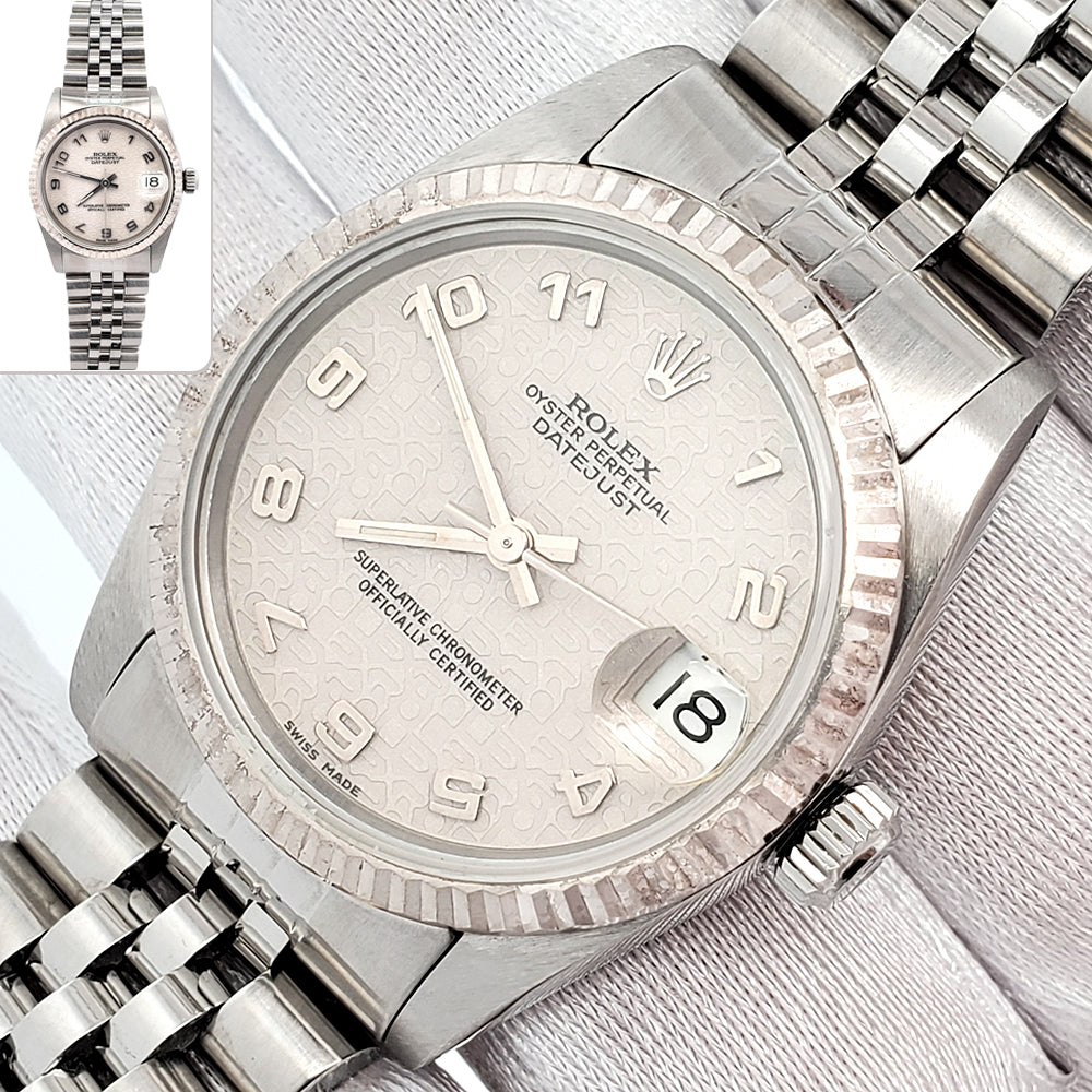 Rolex Datejust White Gold Fluted Bezel Jubilee Arabic Dial Steel 31mm Watch 68274
