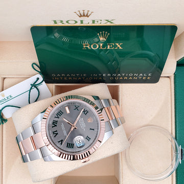 2023 Unworn Rolex Datejust 41 Wimbledon Slate Dial 126331 Rose Gold Steel Oyster Watch Box Papers