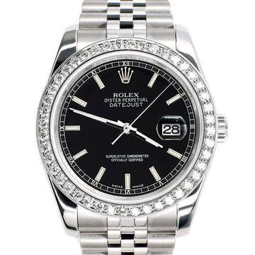 Rolex Datejust 36MM Black Index Dial Steel Jubilee Watch with 1.85CT Custom Diamond Bezel 116200