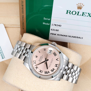 Rolex Datejust Midsize 31mm Pink Roman Steel Jubilee Watch 178240 Box Papers