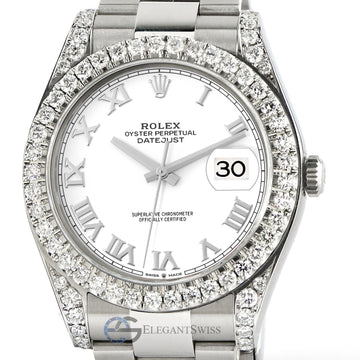 Rolex Datejust 41 126300 4.4CT Diamond Bezel/Lugs/White Roman Dial Steel Watch Box Papers