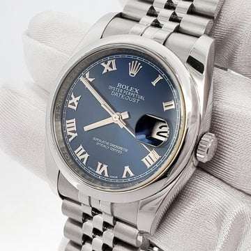 Rolex Datejust 36mm Blue Roman Dial Jubilee Steel Watch 116200 Box Papers