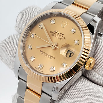 Rolex Datejust 36mm 2-Tone Factory Champagne Diamond Dial Yellow Gold/Steel Watch 116233 Box Papers