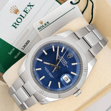 Rolex Datejust 41 Blue Index Dial Oyster Steel Watch 126300 Box Papers