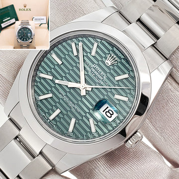 2023 Unworn Green Motif Rolex Datejust 41 Steel Oyster Watch 126300 Box/Papers/Tag