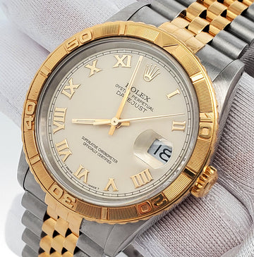 Rolex Datejust Turnograph 36mm 2-tone Cream Roman Dial Jubilee Watch 16263