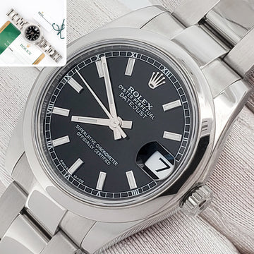 Rolex Datejust Midsize 31mm Black Index Steel Oyster Watch 178240 Papers/Serial Hang Tag