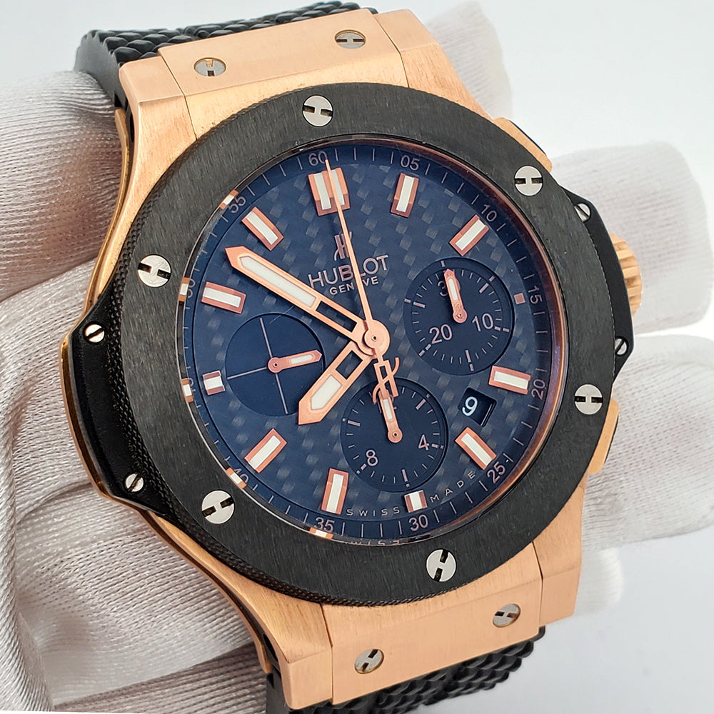 Hublot Big Bang 44mm Carbon Fiber Dial Ceramic Bezel Rose Gold Watch 301.PM.1780.RX