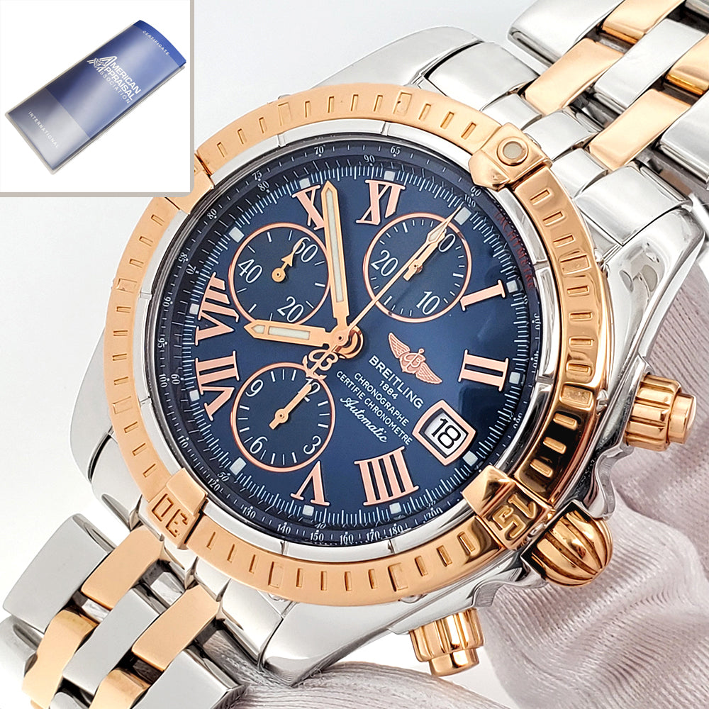 Breitling Chronomat Evolution 2-Tone Rose Gold/Steel Blue Dial 44mm Watch C13356